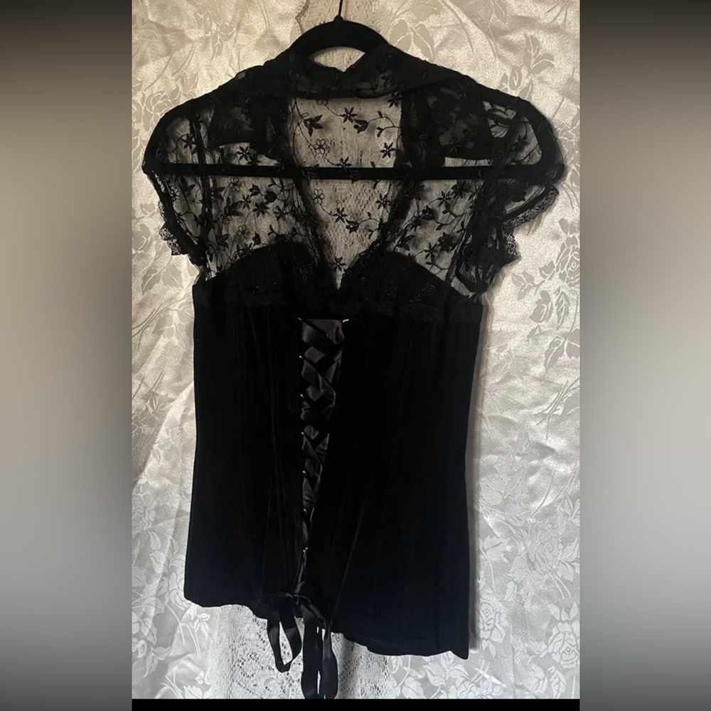 NWT Vintage Size Small Tripp NYC Velvet Corset Floral Lace Milkmaid Coquette - Picture 2 of 2